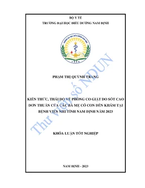 Kiến thức thái dộ về phòng co giật do sốt cao đơn thuần của các bà mẹ có con đến khám tại bệnh viện nhi tỉnh nam định năm 2023