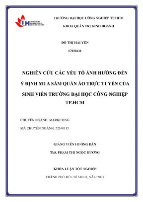 Nghiên cứu các yếu tố ảnh hưởng đến ý định mua sắm quần áo trực tuyến của sinh viên trường đại học công nghiệp tp hồ chí minh