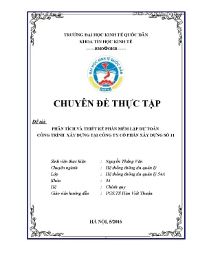 Chuyên đề thực tập phân tích và thiết kế phần mềm lập dự toán công trình xây dựng tại công ty cổ phần xây dựng số 11