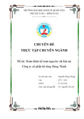 Chuyên đề thực tập hoàn thiện kế toán nguyên vật liệu tại công ty cổ phần bê tông hưng thịnh