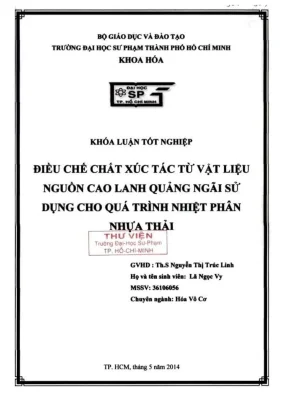 Điều chế chất xúc tác từ vật liệu nguồn cao lanh quảng ngãi sử dụng cho quá trình nhiệt phân nhựa thải