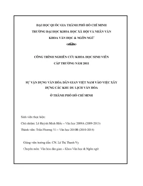 Sự vận dụng văn hóa dân gian việt nam vào việc xây dựng các khu du lịch văn hóa ở thành phố hồ chí minh công trình nghiên cứu khoa học sinh viên cấp trường năm 2011