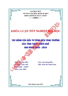Tác động của đầu tư công đến tăng trưởng của tỉnh thừa thiên huế giai đoạn 2005 2014