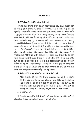 Nâng cao hiệu quả sử dụng lao động tại công ty khách sạn du lịch royal
