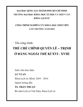 Thể chế chính quyền lê trịnh ở đàng ngoài thế kỉ xvi xviii công trình nghiên cứu khoa học sinh viên năm 2012