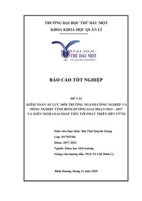 Kiểm kê áp lực môi trường toàn tỉnh bình dương giai đoạn 2013 2017 và kiến nghị các giải pháp để tiến đến mục tiêu phát triển bền vững