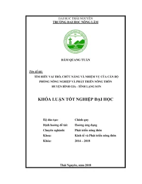Khóa luận tốt nghiệp tìm hiểu vai trò chức năng nhiệm vụ của cán bộ phòng nông nghiệp và phát triển nông thôn huyện bình gia tỉnh lạng sơn