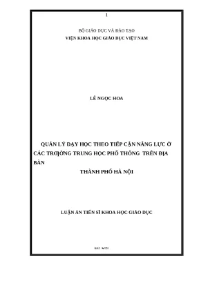 Luận án quản lý dạy học theo tiếp cận năng lực ở các trường trung học phổ thông trên địa bàn thành phố hà nội