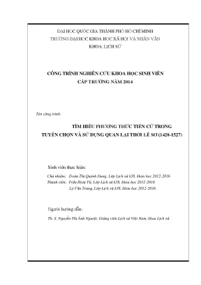 Tìm hiểu phương thức tiến cử trong tuyển chọn và sử dụng quan lại thời lê sơ 1428 1527 công trình nghiên cứu khoa học sinh viên cấp trường năm 2014