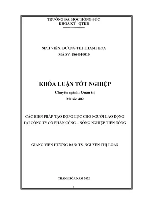 Các biện pháp tạo động lực cho người lao động tại công ty cổ phần công nông nghiệp tiến nông