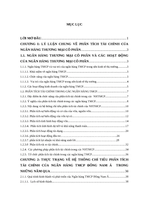 Luận văn thạc sĩ phân tích tài chính của ngân hàng tmcổ phần đông nam á