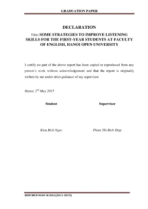 Some strategies to improve listening skills for the first year students at faculty of english hanoi open university