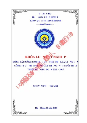 Khóa luận tốt nghiệp nâng cao hiệu quả công tác tiêu thụ lúa giống của công ty cổ phần giống cây trồng vật nuôi thừa thiên huế