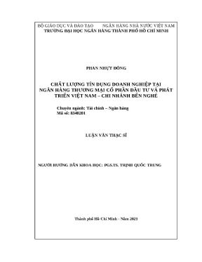 574 chất lượng tín dụng doanh nghiệp tại nhtm cp đầu tư và phát triển vn chi nhánh bến nghé luận văn thạc sĩ tcnh 2023