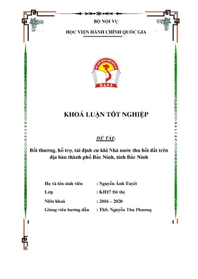 Bồi thường hỗ trợ tái định cư khi nhà nước thu hồi đất trên địa bàn thành phố bắc ninh tỉnh bắc ninh