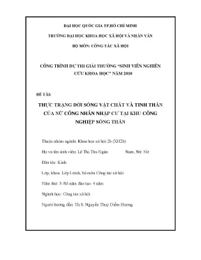 Thực trạng đời sống vật chất và tinh thần của nữ công nhân nhập cư tại khu công nghiệp sóng thần công trình dự thi giải thưởng sinh viên nghiên cứu khoa học năm 2010