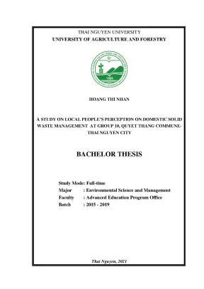 A study on local peoples perception on domestic solid waste management at group 10 quyet thang commune thai nguyen city