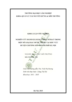 Nghiên cứu đánh giá hàm lượng nitrat trong một số loại rau được trồng tại khu vực huyện chương mỹ thành phố hà nội