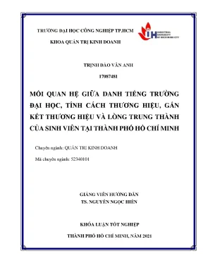 Mối quan hệ giữa danh tiếng trường đại học tính cách thương hiệu gắn kết thương hiệu và lòng trung thành của sinh viên tại thành phố hồ chí minh