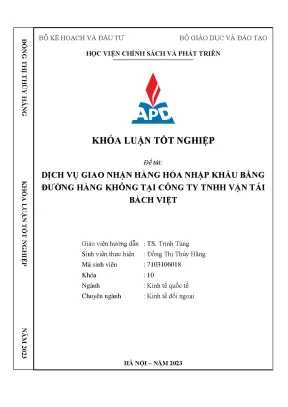 Chuyên ngành kinh tế đối ngoại dịch vụ giao nhận hàng hóa nhập khẩu bằng đường hàng không tại công ty tnhh vận tải bách việt