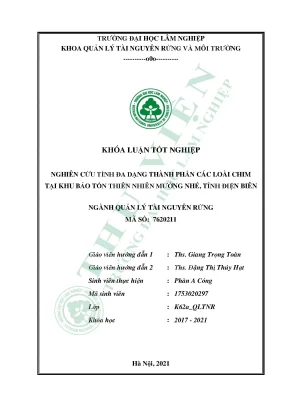 Nghiên cứu tính đa dạng thành phần các loài chim tại khu bảo tồn thiên nhiên mường nhé tỉnh điện biên
