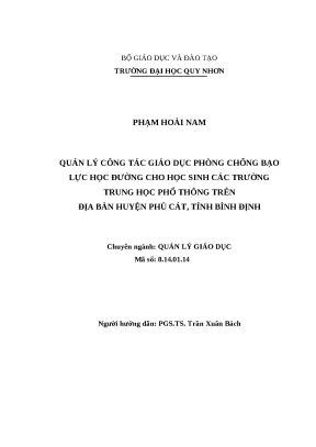 0516 quản lý công tác giáo dục phòng chống bạo lực học đường cho học sinh các trường trung học phổ thông trên địa bàn huyện phù cát tỉnh bình định luận văn