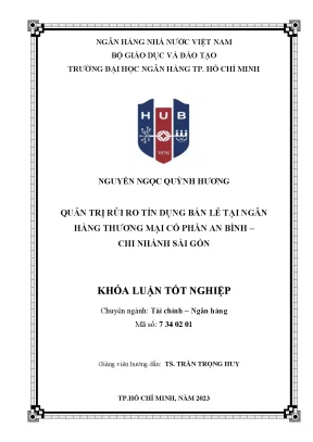Quản trị rủi ro tín dụng bán lẻ tại ngân hàng thương mại cổ phần an bình chi nhánh sài gòn