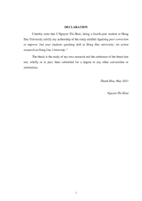 Applying pể corection to improve 2 nd year students speaking skills at hong duc university