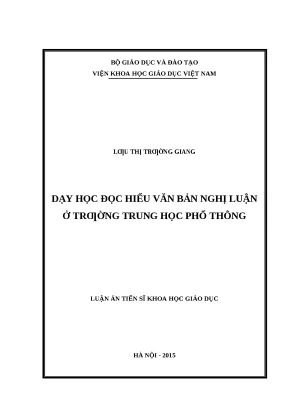 Luận án dạy học đọc hiểu văn bản nghị luận ở trƣờng trung học phổ thông