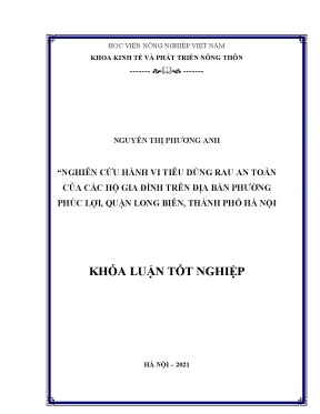 Nghiên cứu hành vi tiêu dùng rau an toàn của các hộ gia đình trên địa bàn phường phúc lợi quận long biên thành phố hà nội