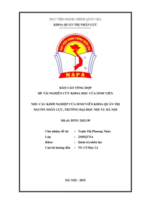 Nhu cầu khởi nghiệp của sinh viên khoa quản trị nguồn nhân lực trường đại học nội vụ hà nội