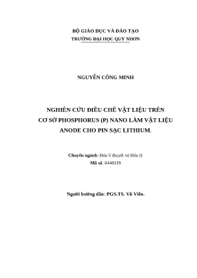 0945 nghiên cứu điều chế vật liệu trên cơ sở phosphorus p nano làm vật liệu anode cho pin sạc lithium luận văn tốt nghiệp