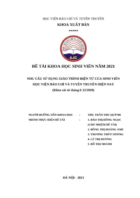 Nhu cầu sử dụng giáo trình điện tử của sinh viên học viện báo chí và tuyên truyền