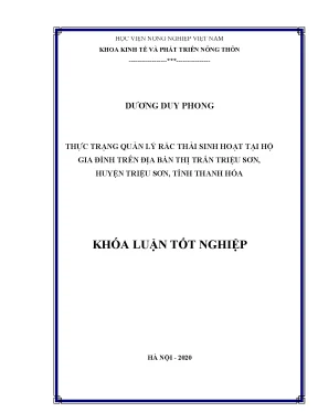 Thực trạng quản lý rác thải sinh hoạt tại hộ gia đình trên địa bàn thị trấn triệu sơn huyện triệu sơn tỉnh thanh hóa