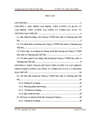Chuyên đề thực tập kế toán tiền lương và các khoản trích theo lương tại công ty trách nhiệm hữu hạn sản xuất và thương mại thế mỹ