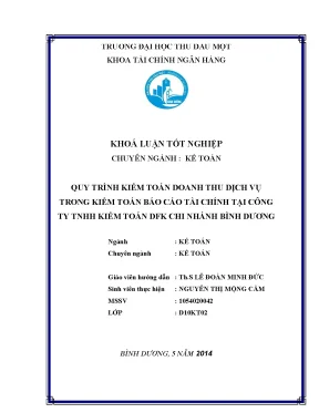 Khóa luận tốt nghiệp quy trình kiểm toán doanh thu bán hàng và cung cấp dịch vụ trong kiểm toán bctc tại công ty tnhh kiểm toán dfk chi nhánh bình dương