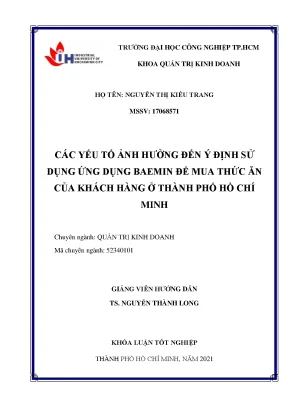 Các yếu tố ảnh hưởng đến ý định sử dụng ứng dụng baemin để mua thức ăn của khách hàng ở thành phố hồ chí minh