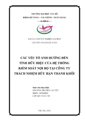 Các yếu tố ảnh hưởng đến tính hữu hiệu của hệ thống kiểm soát nội bộ tại công ty trách nhiệm hữu hạn thanh khôi