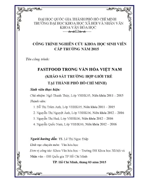 Fastfood trong văn hóa việt nam khảo sát trường hợp giới trẻ tại thành phố hồ chí minh công trình nghiên cứu khoa học sinh viên cấp trường