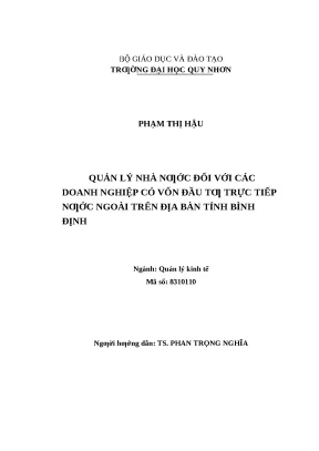 0427 quản lý nhà nước đối với các doanh nghiệp có vốn đầu tư trực tiếp nước ngoài trên địa bàn tỉnh bình định luận văn tốt nghiệp