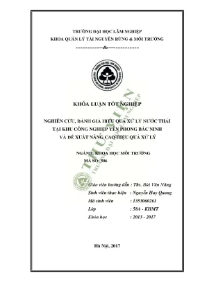 Nghiên cứu đánh giá hiệu quả xử lý nước thải tại khu công nghiệp yên phong bắc ninh và đề xuất phương án nâng cao hiệu quả xử lý