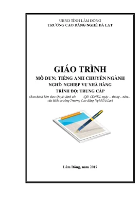 Giáo trình môn họcmô đun tiếng anh chuyên ngành nghề nghiệp vụ nhà hàng