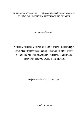 Luận án tiến sĩ nghiên cứu xây dựng chương trình giảng dạy các môn thể thao ngoại khóa cho sinh viên ngành giáo dục mầm non trường cao đẳng sư phạm trung ương nha trang