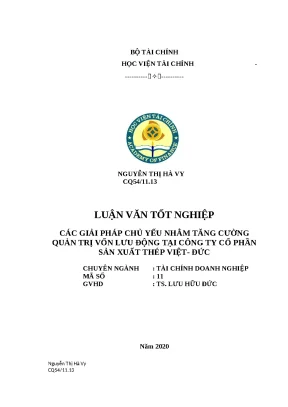 Luận văn tốt nghiệp đề tài giải pháp tăng cường quản trị vốn lưu động tại công ty cổ phần sản xuất thép việt đức