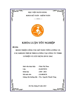 Khóa luận hoàn thiện công tác kế toán tiền lương và các khoản trích theo lương tại công ty tnhh cơ điện và xây dựng dvic ec