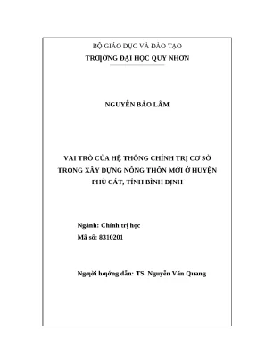 0069 vai trò của hệ thống chính trị cơ sở trong xây dựng nông thôn mới ở huyện phù cát tỉnh bình định luận văn tốt nghiệp