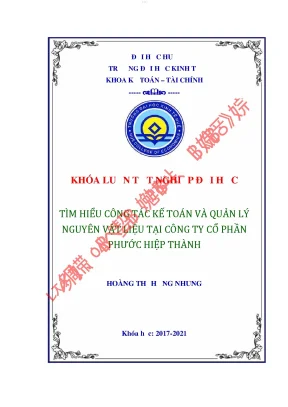 Tìm hiểu công tác kế toán và quản lý nguyên vật liệu tại công ty cổ phần phước hiệp thành