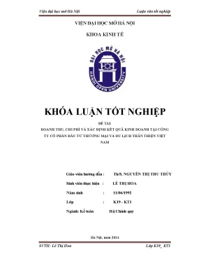 Kế toán doanh thu chi phí và xác định kết quả kinh doanh tại công ty cổ phần đầu tư thương mại và du lịch thân thiện việt nam