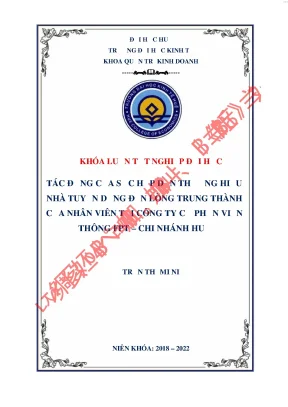 Tác động của sức hấp dẫn thương hiệu nhà tuyển dụng đến lòng trung thành của nhân viên tại công ty cổ phần viễn thông fpt chi nhánh huế
