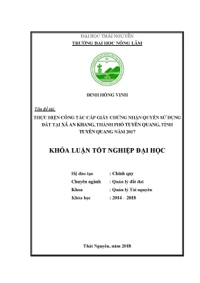 Khóa luận tốt nghiệp thực hiện công tác cấp giấy chứng nhận quyền sử dụng đất tại xã an khang thành phố tuyên quang tỉnh tuyên quang năm 2017